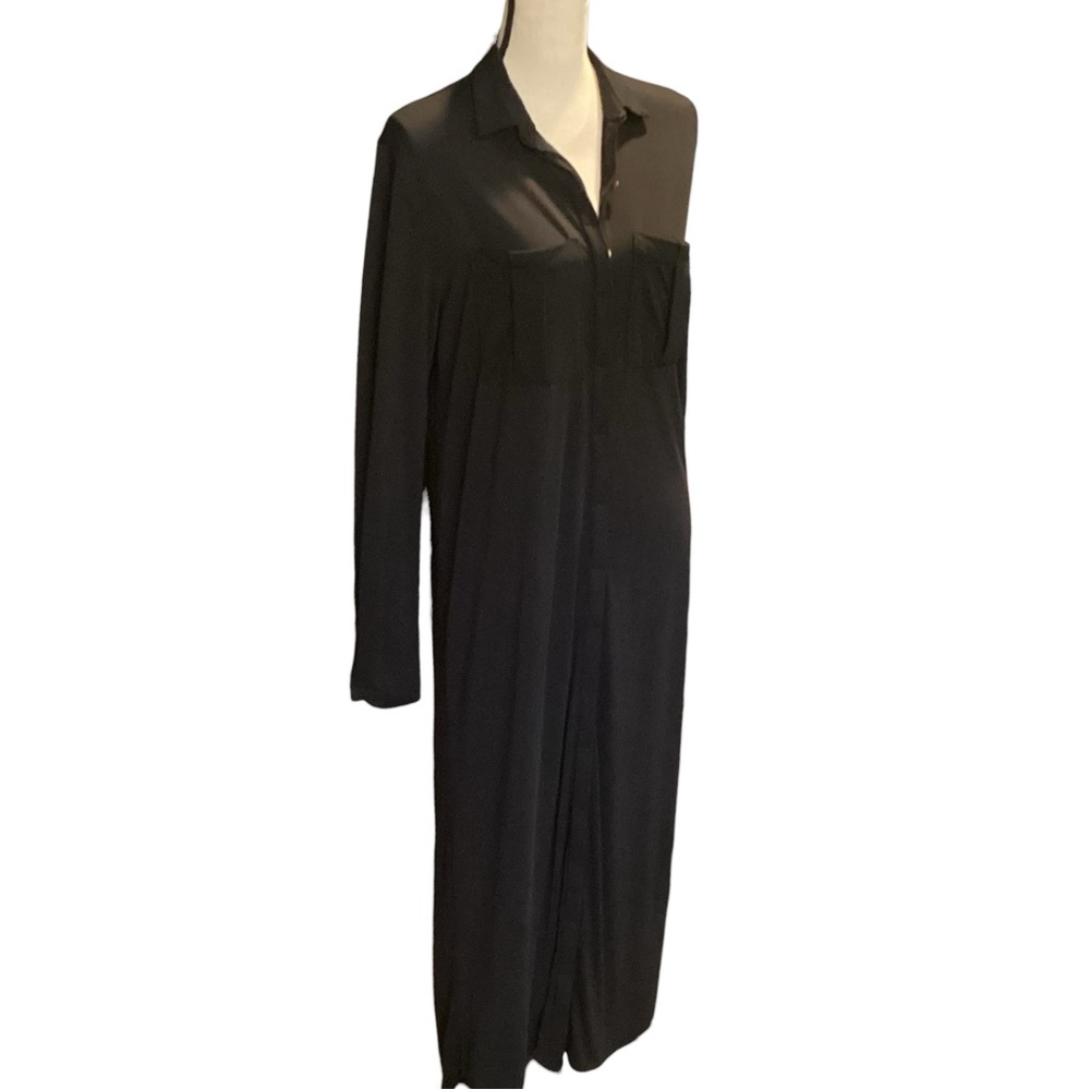 Yana K Deacon Black Maxi Shirt Dress Long Sleeve One‎ Size Stretchy